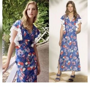 Tory Burch Blue Natalie Resort Dress Floral Printed Midi Length